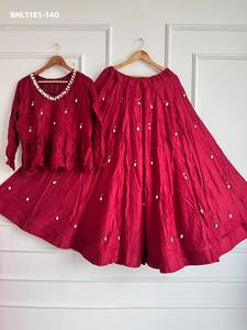 Hermoso conjunto de lehenga de rayón y algodón con bordado a mano Mirror-Kodi, estilo peplum, con blusa a juego, para mujer. - Product Image 3