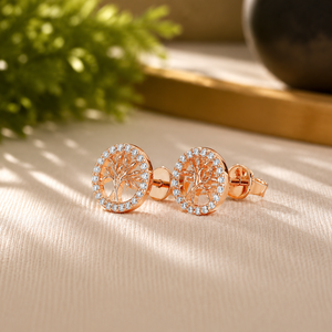 Boucles d'oreilles clous en moissanite pour femme, motif arbre, taille brillante ronde, pour cadeau de mariage, bijoux - Product Image 3