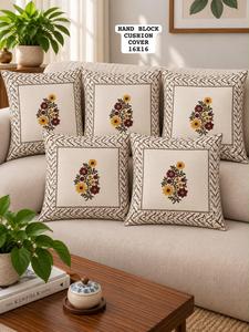 Hand Block Printed 100% Cotton Eco-Friendly Floral Cushion <b>Cover</b> 16x16 Vintage Square <b>Throw</b> Pillow Case for <b>Sofa</b> Home Decor - Product Image 5