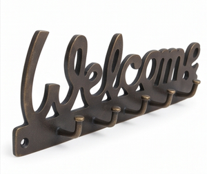 Premium Welcome Design Wall <b>Hooks</b> Copper Plated Metal With 5 <b>Hooks</b> Rustic Style For Home Storage Decoration - Product Image 1