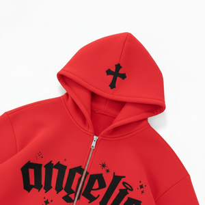 Sudadera con capucha para hombre con logo personalizado, con cremallera, de algodón, holgada, con estampado frontal, estilo casual y urbano. - Product Image 4