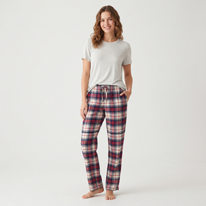 Pantalon en flanelle à jambes larges en coton pour femmes, ensemble de pyjama en flanelle décontracté pour l'hiver, toucher doux, longueur longue, taille oversize, vêtements de nuit pour femmes - Product Image 1