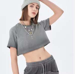 Camiseta con Logotipo Personalizado, Lavado Ácido, para Mujer, Talla Grande, Personalizada, de Algodón Suave - Product Image 1