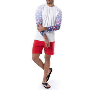 Custom Sublimation Men's White Long Sleeve Fishing Shirt With Blue Red Shark Print UPF 50 Anti-Uv Protection Pullover <b>Top</b> - Product Image 4