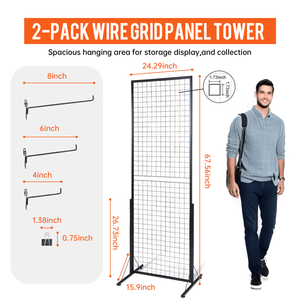 2 Pack 24\"x67\" Dual Sided Wire Panel Display System Commercial <b>Grid</b> <b>Wall</b> T Base Stand for Retail Stores & Craft Fairs - Product Image 5
