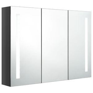Armoire de salle de bain en MDF gris brillant avec miroir en verre LED, finition mélamine - Product Image 3