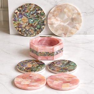 Juego de posavasos de ónix rosa de lujo con soporte, posavasos de piedra natural hechos a mano, posavasos de mármol para té y café, decoración de mesa - Product Image 3