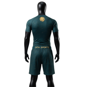 Ensemble T-shirt et short de compression pour homme, couleur vert-bleu foncé et or, séchage rapide, extensible, pour la gym, le fitness, l'entraînement, la course à pied, les vêtements de sport athlétiques - Product Image 2