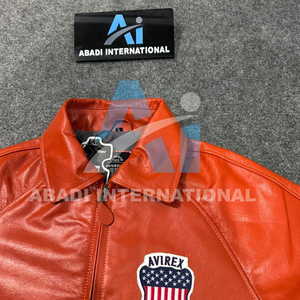 New Arrival Orange Avirex <b>Leather</b> <b>Jacket</b> for Men 100% Genuine <b>Leather</b> Avirex <b>Jackets</b> for Men Waterproof Custom Design <b>Jacket</b> - Product Image 4