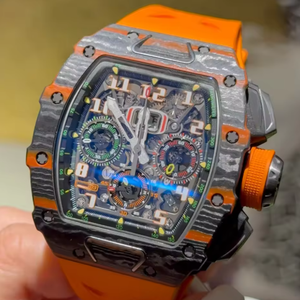 RM GS F CHeavy-duty Skeletonized <b>Chronograph</b> Mechanical Watch Carbon Fiber Case Orange Rubber Strap Sport Men's Watch - Product Image 4