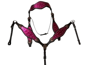 Cabestro de Cuero Morado para Caballo con Conchos de Cristal y Pedrería, Herrajes Plateados, Tamaños Personalizados - Product Image 5