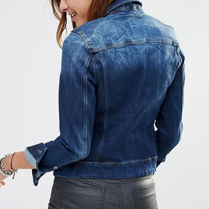 Lightweight <b>Women's</b> <b>Cropped</b> Denim <b>Jeans</b> Jacket Made With Cotton Casual Turn Down Collar For Denim Jacket <b>Women</b> - Product Image 2