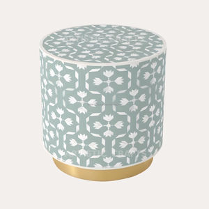 Tabouret en incrustation d'os vieilli de haute qualité Aqua vert fleur blanche Design moderne pour entrée maison salon chambre barres de jardin - Product Image 1