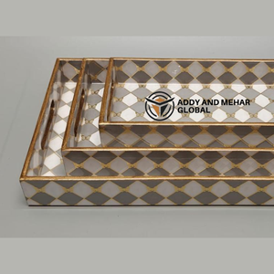 White Geometric Serving Tray Set of 3 MDF & <b>Paper</b> Decorative Nesting Trays for Elegant Home & <b>Kitchen</b> Use - Product Image 2