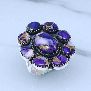Anillos de Plata de Ley 925 con Gema de Turquesa Violeta Dahlia de Corte Ovalado y Engaste de Bisel, Precio al por Mayor, Joyería de Plata Estampada 925 - Product Image 1