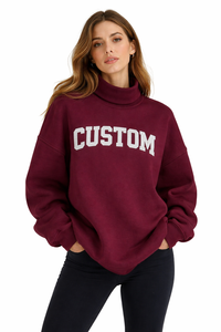 Sudadera de Manga Larga con Cuello Alto de Primera Calidad, Oversize, Bordada, Ecológica, de Poliéster/Algodón, para Mujer, Otoño, Casual - Product Image 6