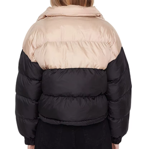 Women's Color Block Quilted Jacket Stand Collar Full Sleeve Winter Zipper Closure Polyester Wadding Woven <b>Fabric</b> - Product Image 4