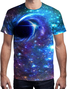 Camiseta de Manga Corta para Hombre con Estampado de Galaxia, Cuello Redondo, Corte Regular, Tejido de Punto, 100% Poliéster, Transpirable, Estilo Casual - Product Image 6