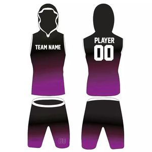 Custom Sublimated Black Purple Gradient Hooded Tank Top Shorts Set Basketball Uniform <b>Player</b> 00 OEM Service - Product Image 3