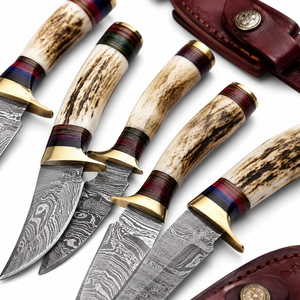 Burraq Jexmoo DIY OEM/ODM Handmade Damascus Steel Skinning Knife <b>Clip</b> Point Blade Bone Handle 9 Inch Leather Sheath Camping - Product Image 6