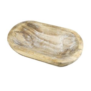 Carved Wooden Dough Bowl Trencher Tray Primitive Farmhouse Decor Shabby White Finished Rustic Wood Centerpiece - Product Image 4