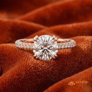 Bague en or rose pour femme, diamant rond, moissanite solitaire, bijoux de fiançailles, cadeau pour elle, USA - Product Image 1