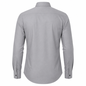 เสื้อเชิ้ตผู้ชายสีเทา แขนครึ่ง ผ้าฝ้ายถักป๊อปลิน 100% ติดกระดุม ทรงสุภาพ สีพื้น ผ้าไม่ยับ แห้งเร็ว มีโลโก้ด้านหน้า ทรงปกติ - Product Image 2