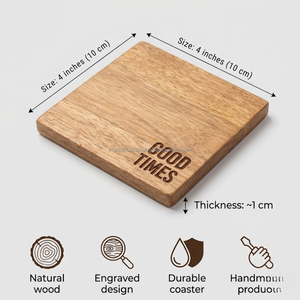 AG Elements - Posavasos Cuadrados Modernos de Madera de Mango Grabados y Ecológicos, 4x4 Pulgadas, Hechos a Mano, Resistentes al Calor y Antideslizantes para Bebidas - Product Image 4