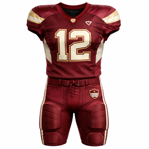 Ensemble d'uniformes de football américain personnalisés pour hommes, maillot et pantalon bordeaux et or, en polyester respirant, vêtements de sport d'équipe, kit d'entraînement - Product Image 1