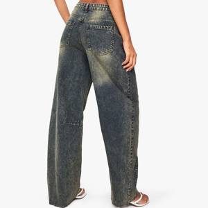 High Waist Stonewashed Straight Leg <b>Jeans</b> Plus Size Women's Full Length Casual Denim Pants <b>Button</b> <b>Fly</b> Solid Dark Blue Cotton - Product Image 5