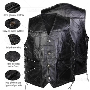 Chaleco de Cuero Vacuno Genuino Personalizado para Motociclistas, Chaleco de Motociclismo con Parches y Cordones Laterales - Product Image 5