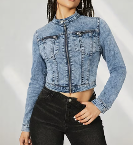 Chaqueta Varsity de Mezclilla Lavada para Mujer TRIBON SPORTS, Manga Larga, Cuello Camisero, Cierre de Botón, Corte Regular, Otoño Invierno - Product Image 1