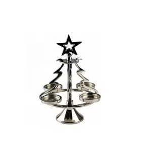 Silver Christmas <b>Tree</b> Tealight Holder with <b>Star</b> Top Indoor Home Decoration <b>for</b> Holiday Season Tealight Holder - Product Image 3