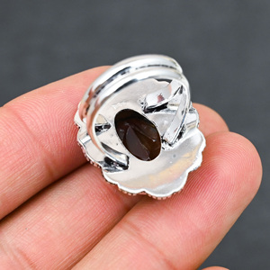Anillo de Plata de Ley 925 con Cuarzo Ahumado Creado en Laboratorio, Hermoso Anillo con Piedra en Forma de Pera, Joyería de Boda Hecha a Mano con Turquesa - Product Image 3