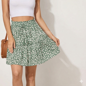 Jupe Courte Plissée Décontractée pour Femme, Taille Haute, Imprimé Floral Bohème, Sexy, à Volants, Respirante, Grande Taille - Product Image 1