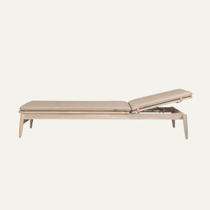 Chaise longue d'extérieur moderne en teck massif avec dossier réglable et coussin - Product Image 3