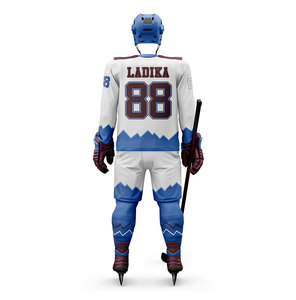 Men Sublimated Ice Hockey Jersey Set White Blue <b>Maroon</b> Full Sleeve Number 88 Moisture Wicking Athletic Fit Winter Sport Apparel - Product Image 2