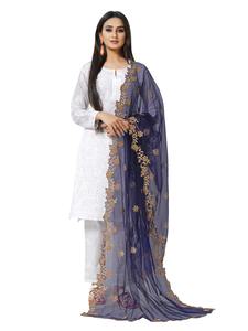 Dupatta en tissu filet indien et pakistanais, magnifique, de créateur, avec broderie fantaisie, pour mariage, décontracté, traditionnel, pour femmes et jeunes filles - Product Image 3