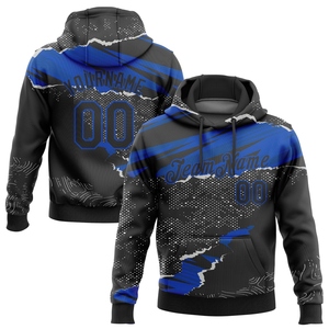 Sudadera con Capucha de Poliéster/Algodón, Diseño 3D Estilo Papel Rasgado, Color Negro y Azul Trueno, Personalizada y Cosida, Nueva Colección Directa de Fábrica - Product Image 1