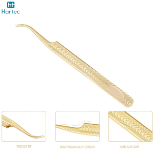 Non-Slip Gold Eyelash Tweezers, 90 Degree Curved Fine Tip Volume Tweezers Decorative Pattern Handle Lash Extension Tools - Product Image 2
