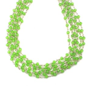 Chaîne de chapelet en préhnite verte hydro, perles rondelles facettées de 3 mm, fil plaqué argent, chaîne de bijoux enroulée, fourniture - Product Image 1
