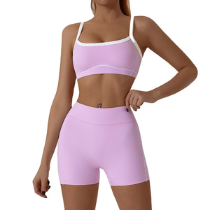 Seamless Breathable 100% Polyester Wrinkle-Resistant Yoga Set Mid Waist Full Length <b>Flared</b> <b>Leggings</b> Crop Top Spaghetti Strap - Product Image 4