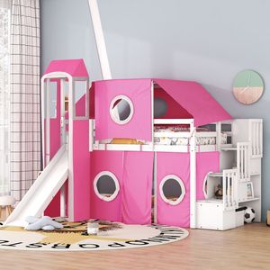 Cama Alta Individual Rosa con Tienda de Campaña y Torre para Dormitorios Infantiles - Product Image 1