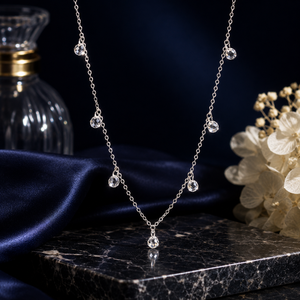 Collar de Cadena con Cristales de Plata de Ley 925 para Mujer, Acabado Pulido, Estilo Minimalista, para Fiestas, Bodas, Uso Diario, Regalo, Joyería - Product Image 1