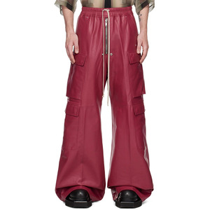 Pantalon de travail pour homme à jambes larges en PU enduit, avec plusieurs poches, taille élastique, fermeture à cordon, imperméable, style automne - Product Image 1
