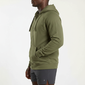 Sweat à capuche zippé pour homme, uni, en polaire douce, avec poche kangourou, broderie personnalisée, vente en gros OEM, directement de l'usine - Product Image 3