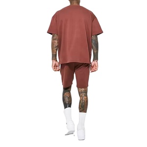 2026 verano 100% algodón pesado 300g camiseta lisa conjunto de pantalones cortos de alta calidad para hombres 2 piezas pantalones cortos deportivos personalizados gemelos Casual - Product Image 2