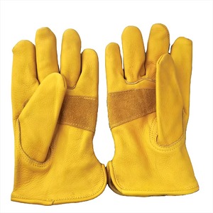 Yellow Leather Work <b>Gloves</b> Durable Outdoor Casual Style Four Seasons Use Leather <b>Gloves</b> For <b>Man</b> - Product Image 1