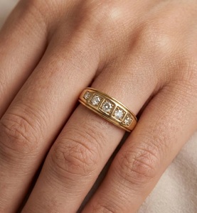 Bague victorienne en diamant à 5 pierres, design bateau antique, en or véritable 18 carats, filigrane, avec diamant de laboratoire, fine alliance de mariage en or - Product Image 2