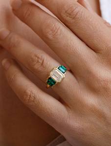 Moissanite 2CT White <b>Emerald</b> Cut And Green <b>Emerald</b> 5 Stone <b>Ring</b> Original 925 <b>Silver</b> With Gold Plated Fine Romantic Style Gift - Product Image 2